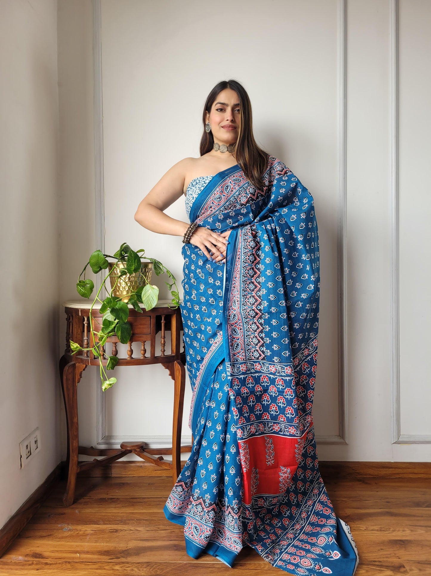 Pure Mulmul Cotton Saree | Bagru Shibori Print