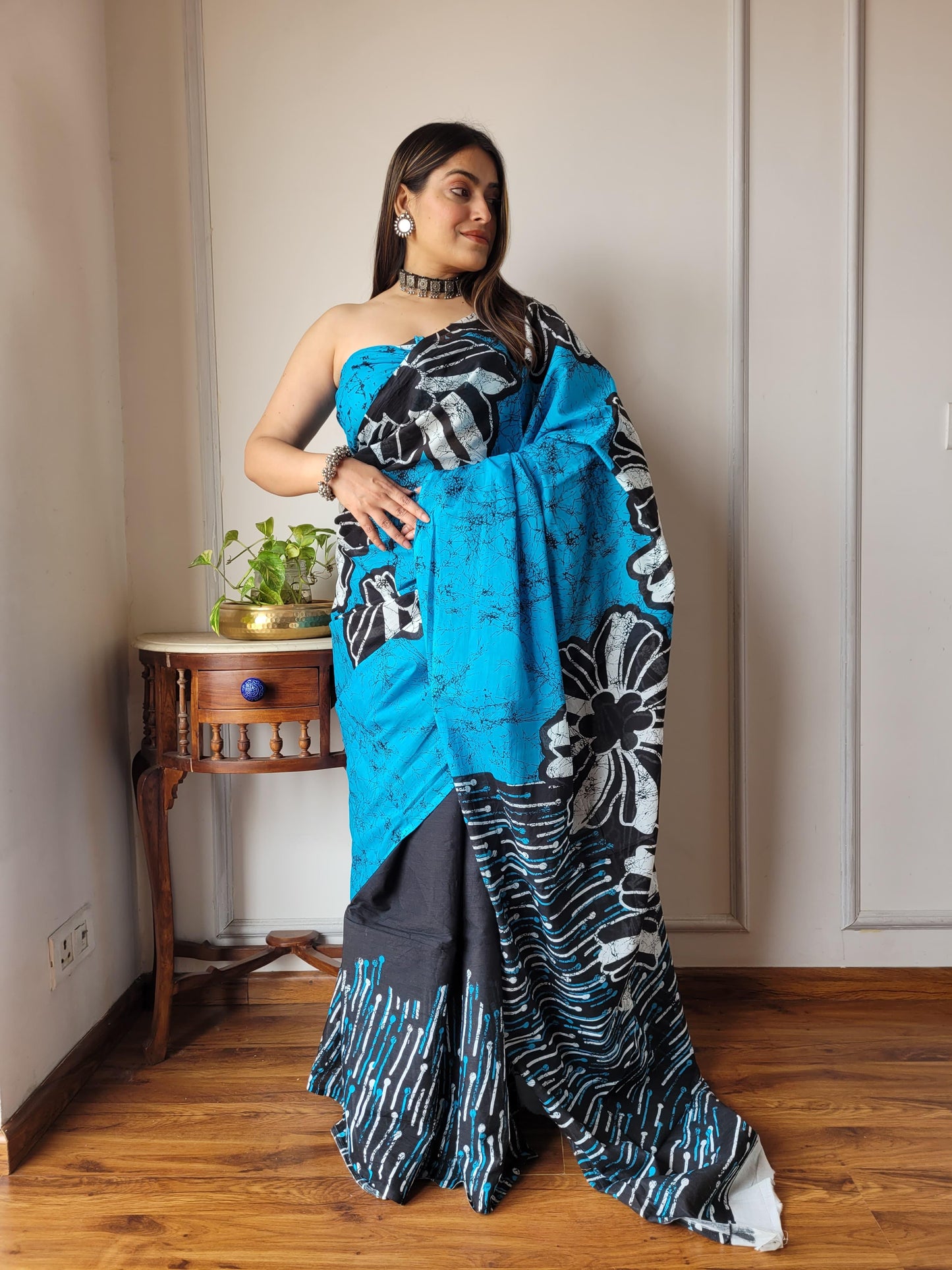Pure Mulmul Cotton Saree | Bagru Shibori Print