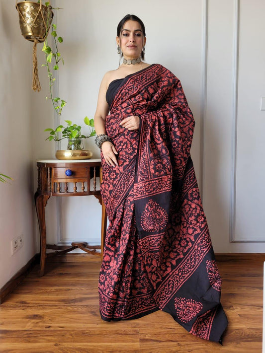 Pure Cotton Hand Block Printed Mulmul Saree