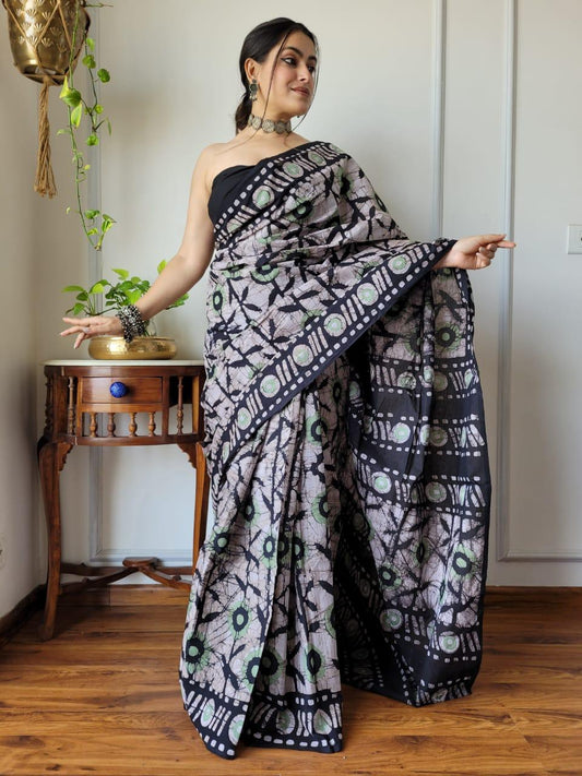 Pure Cotton Hand Block Printed Mulmul Saree