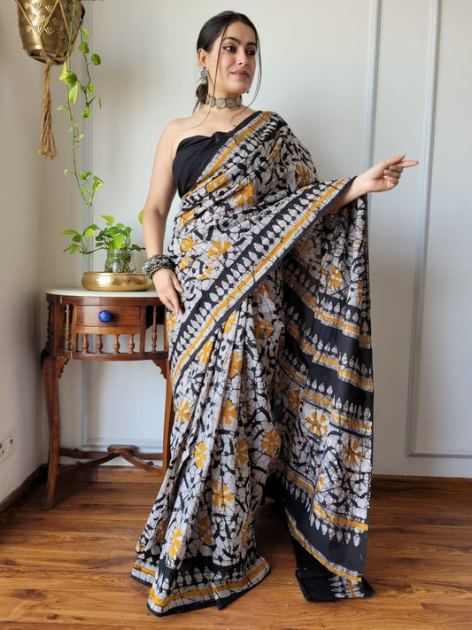 Pure Cotton Hand Block Printed Mulmul Saree