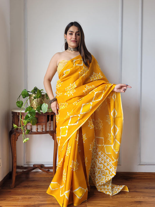 Pure Mulmul Cotton Saree | Bagru Shibori Print