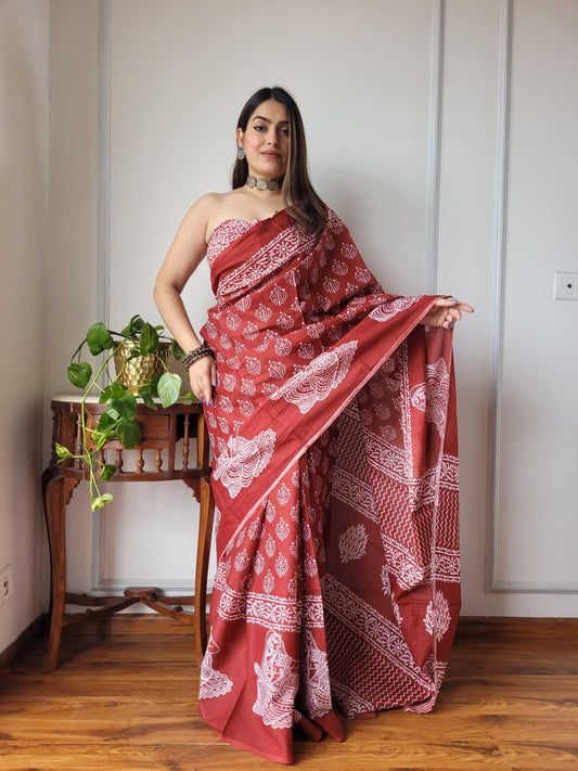 Pure Mulmul Cotton Saree | Bagru Shibori Print