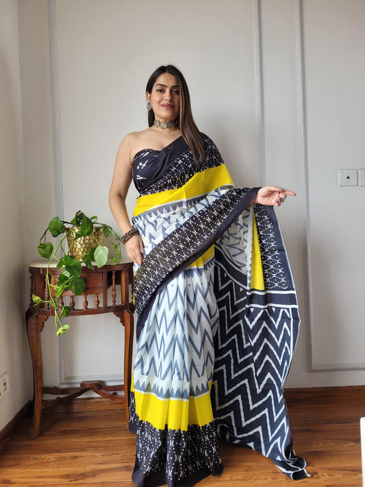 Pure Mulmul Cotton Saree | Bagru Shibori Print