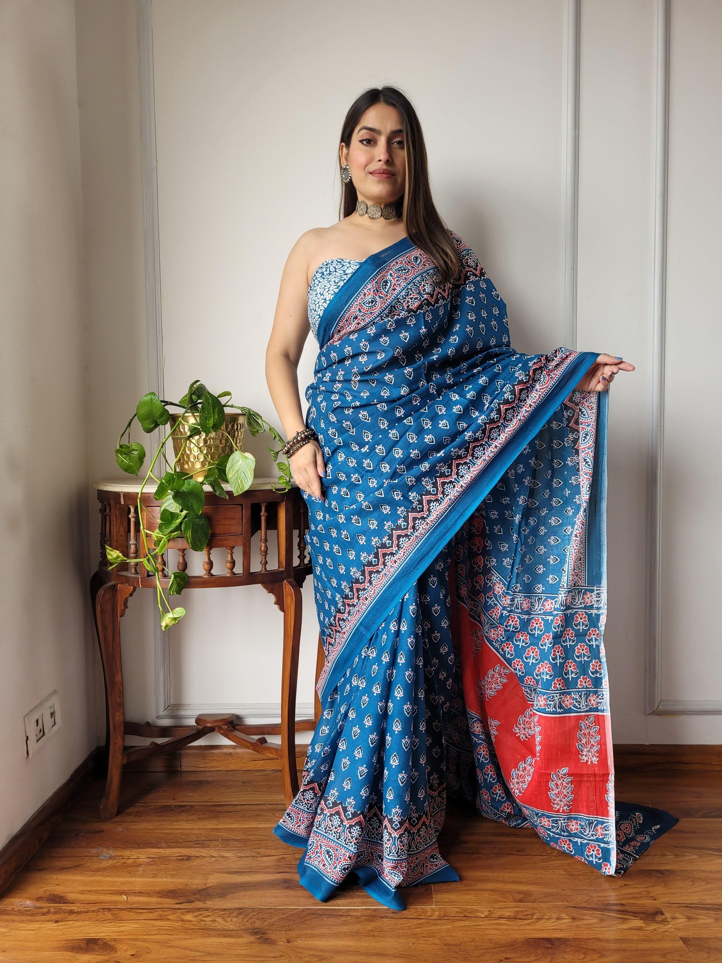 Pure Mulmul Cotton Saree | Bagru Shibori Print