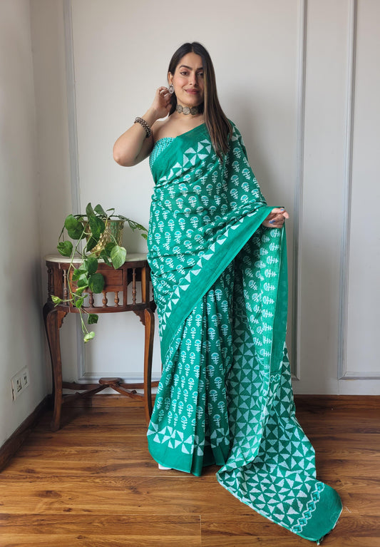 Pure Mulmul Cotton Saree | Bagru Shibori Print