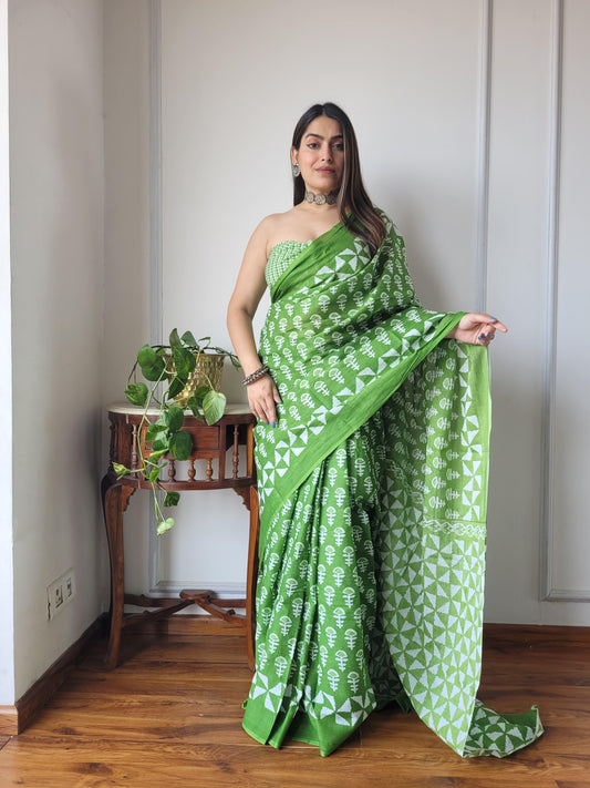 Pure Mulmul Cotton Saree | Bagru Shibori Print