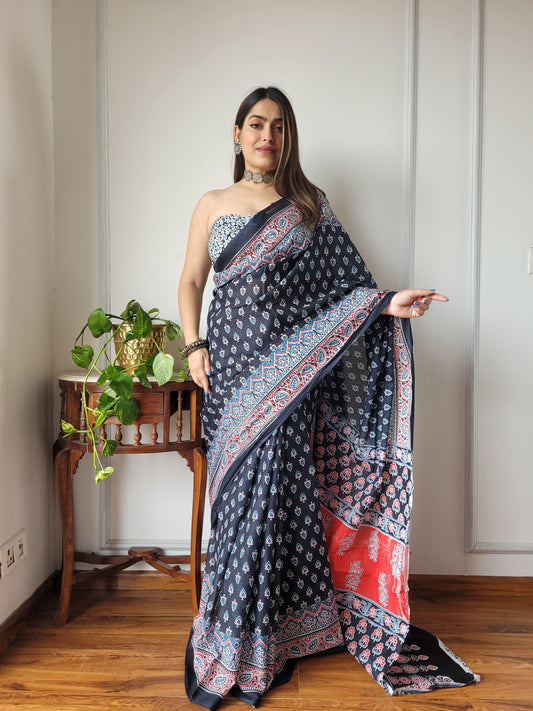 Pure Mulmul Cotton Saree | Bagru Shibori Print