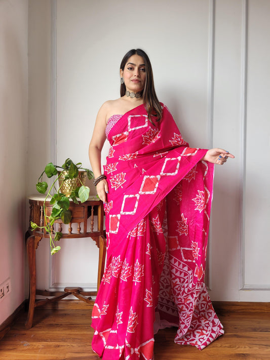 Pure Mulmul Cotton Saree | Bagru Shibori Print