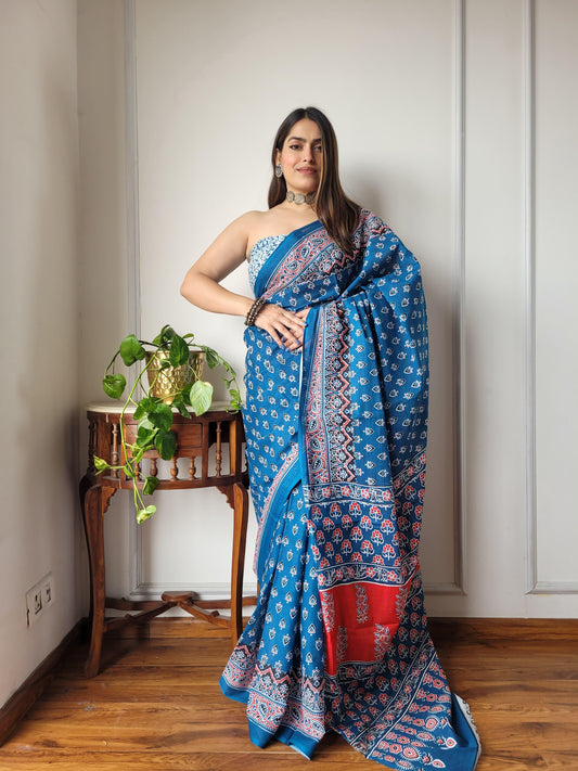 Pure Mulmul Cotton Saree | Bagru Shibori Print