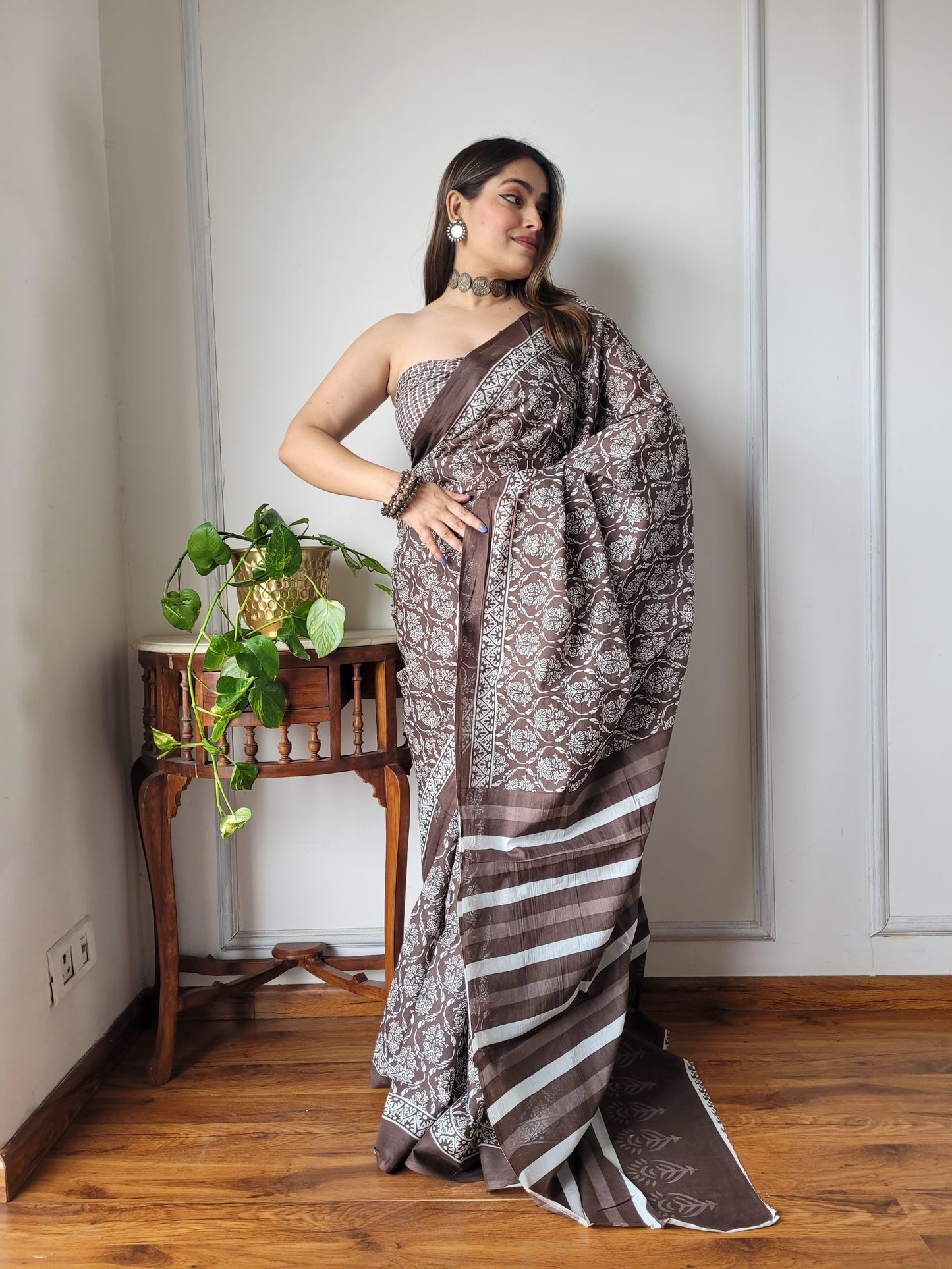Pure Mulmul Cotton Saree | Bagru Shibori Print