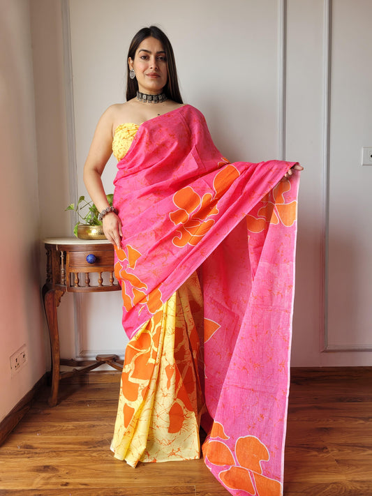Pure Mulmul Cotton Saree | Bagru Shibori Print