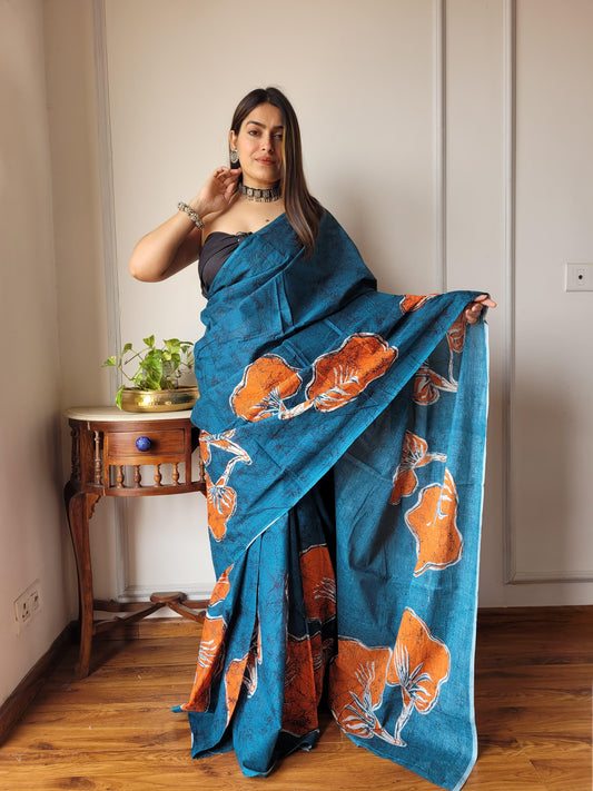 Pure Mulmul Cotton Saree | Bagru Shibori Print