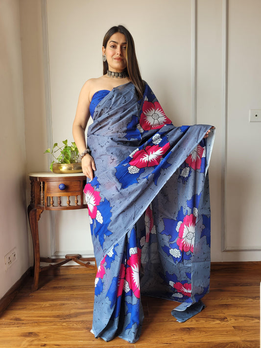 Pure Mulmul Cotton Saree | Bagru Shibori Print