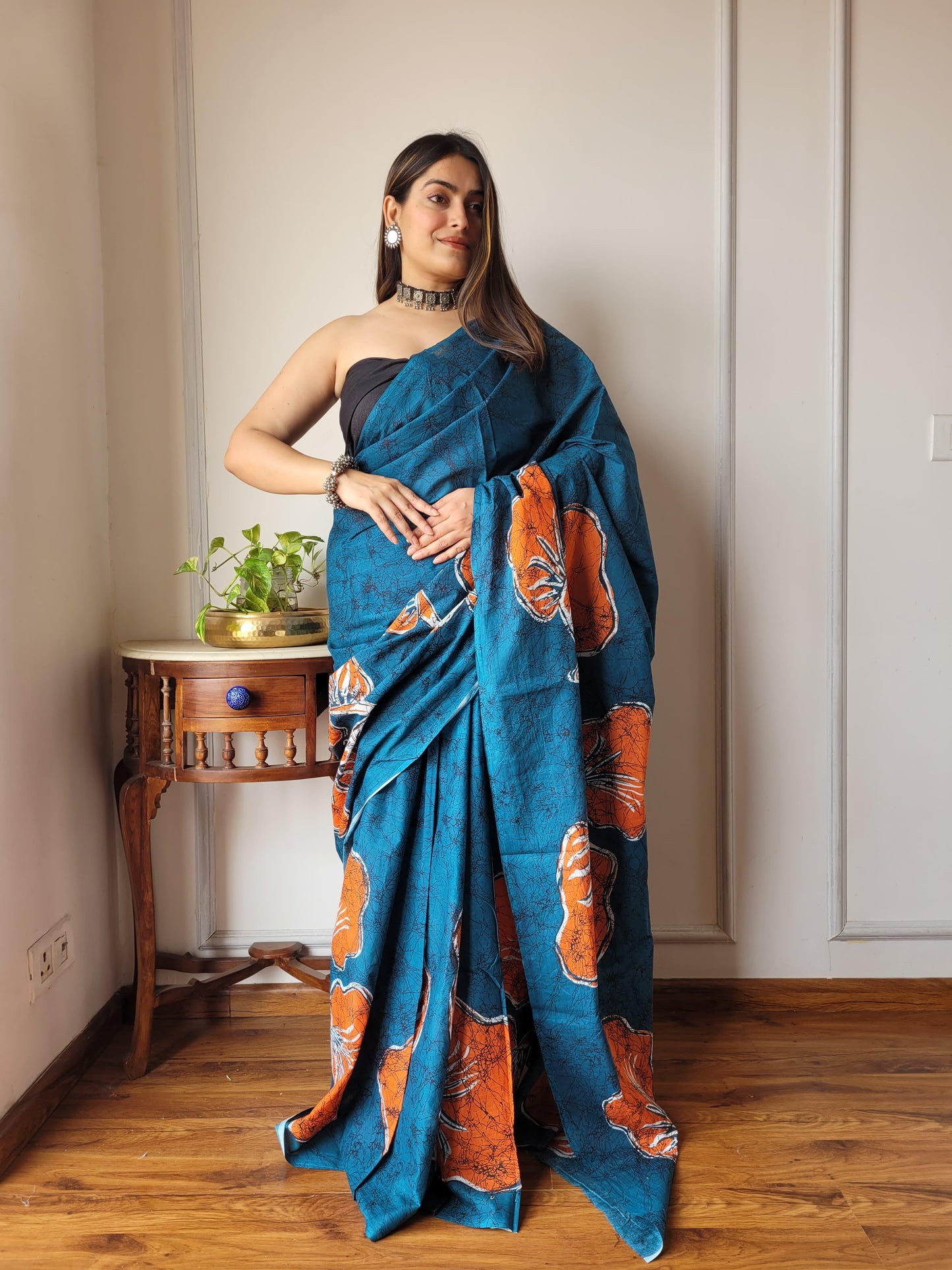 Pure Mulmul Cotton Saree | Bagru Shibori Print