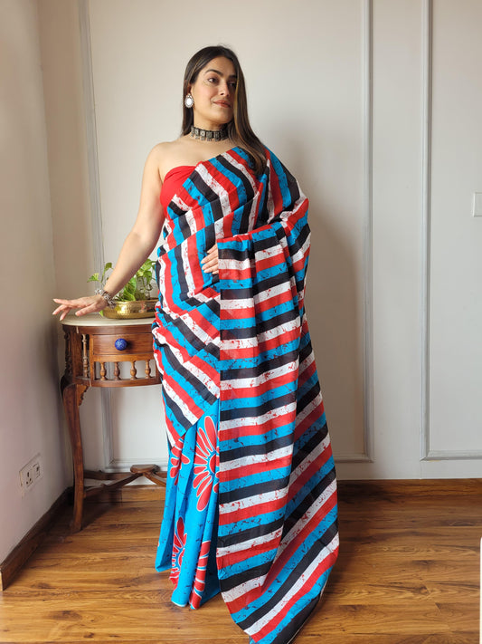 Pure Mulmul Cotton Saree | Bagru Shibori Print