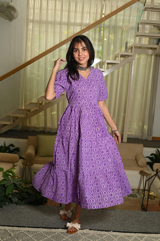 Traditional Bagru Hand Block Printed Cotton Frill Dress
