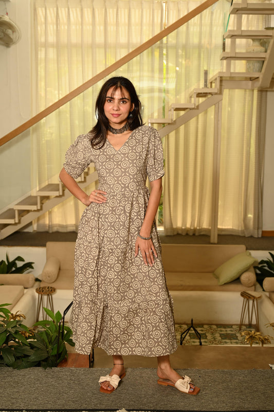 Traditional Bagru Hand Block Printed Cotton Frill Dress