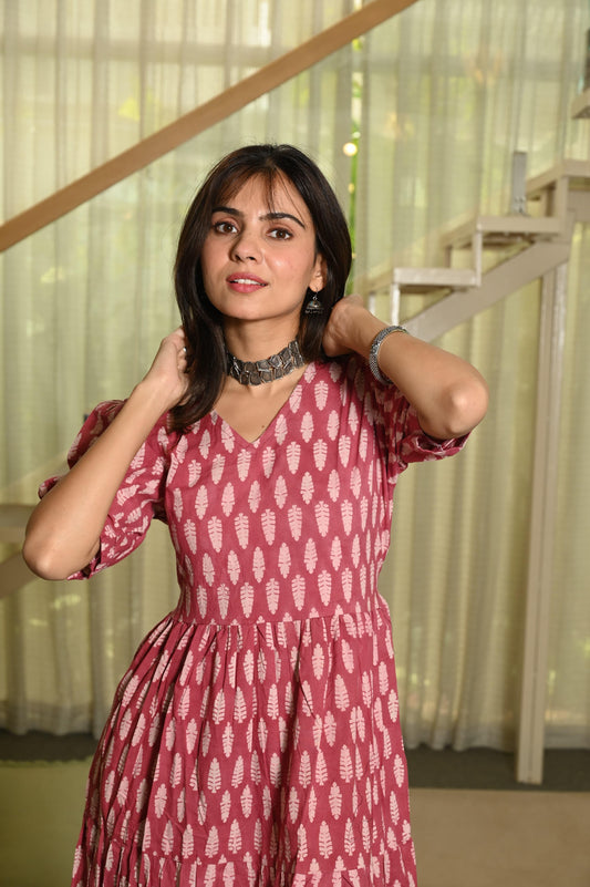 Traditional Bagru Hand Block Printed Cotton Frill Dress
