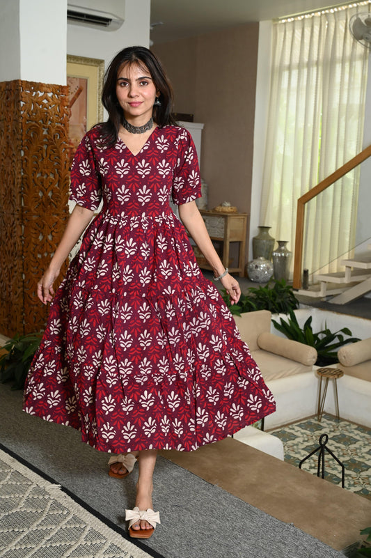 Traditional Bagru Hand Block Printed Cotton Frill Dress