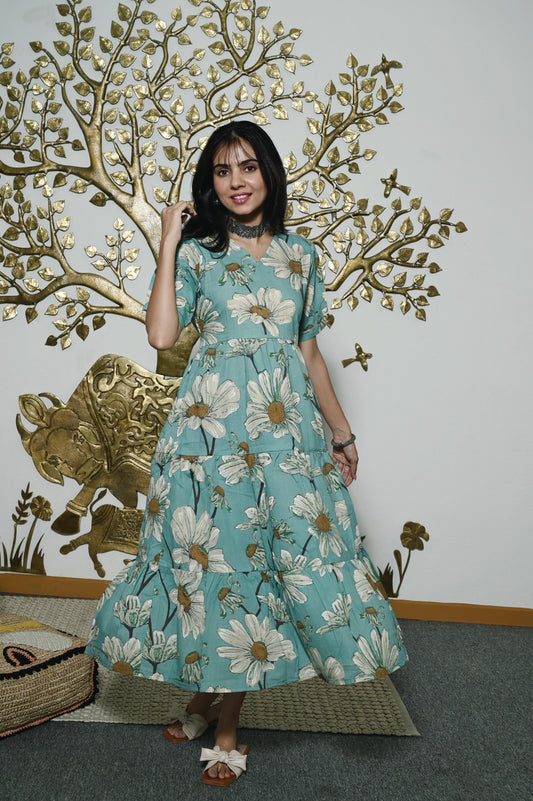 Traditional Bagru Hand Block Printed Cotton Frill Dress