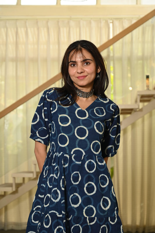 Traditional Bagru Hand Block Printed Cotton Frill Dress