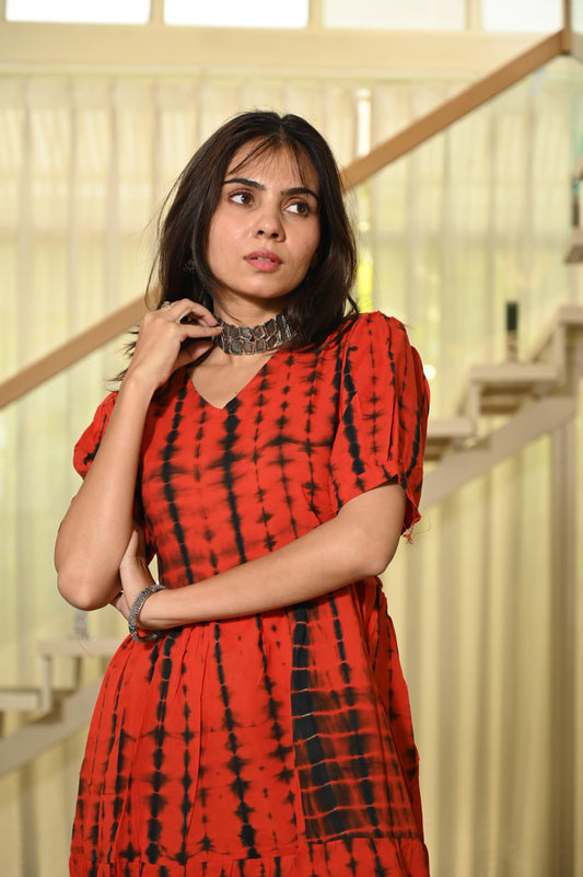 Traditional Bagru Hand Block Printed Cotton Frill Dress